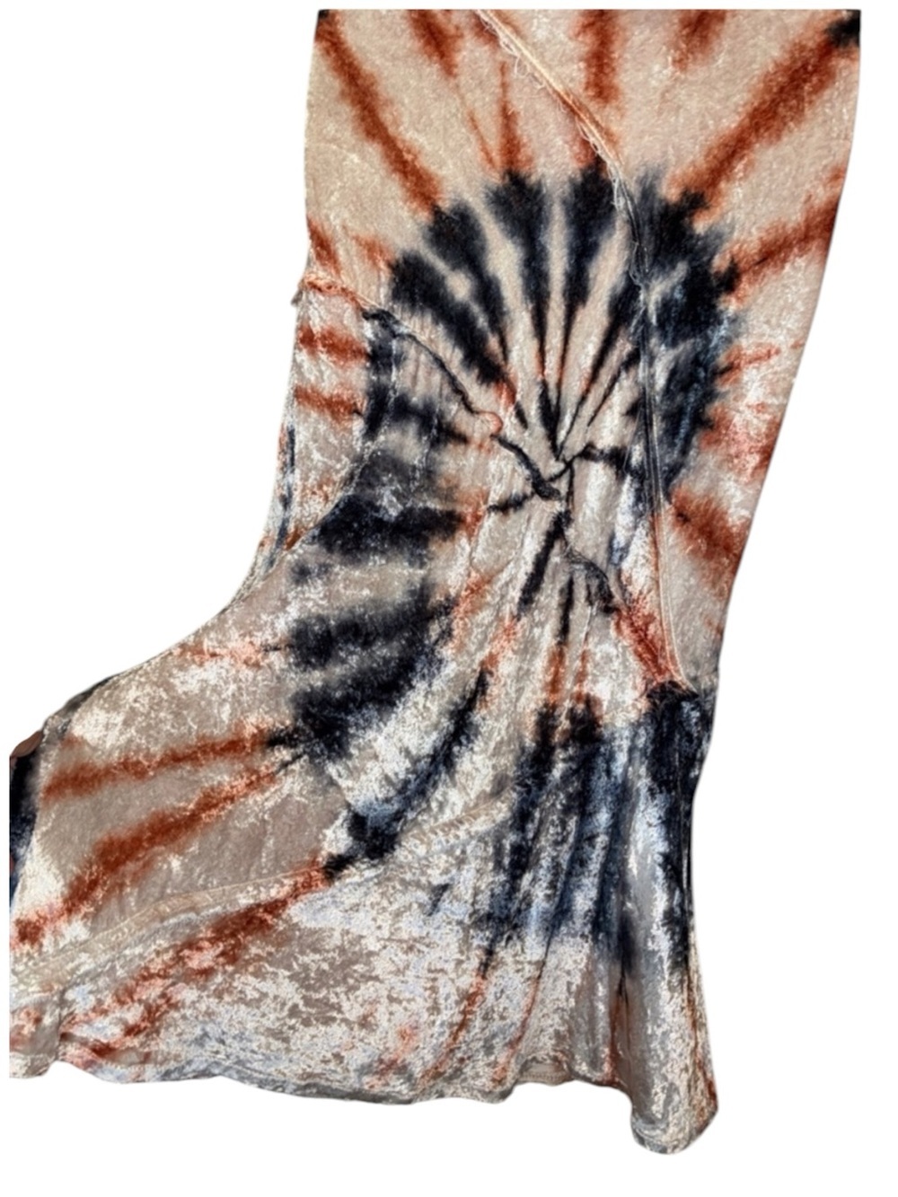 Free People fishtail skirt, Women's XS, Cream Navy & Rust Tye-dye velour. EUC
